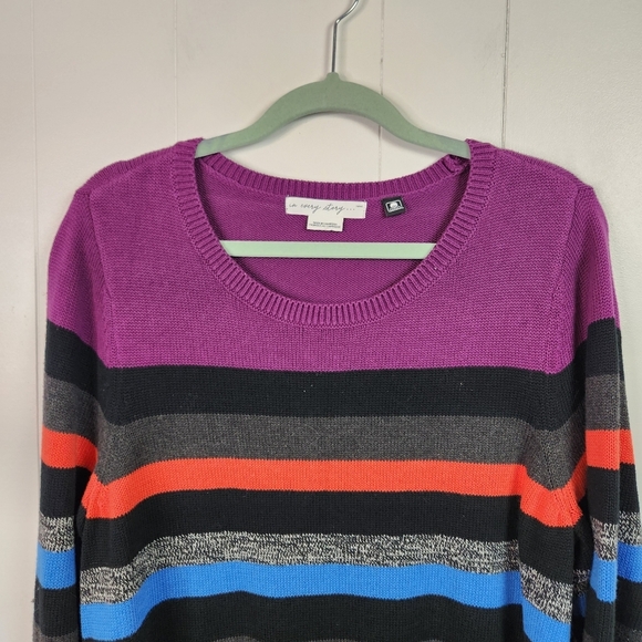Penningtons Purple Striped Long Sleeve Tunic Sweater Pullover Crew Size X 0X - Picture 3 of 7
